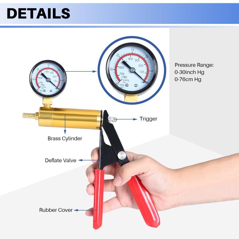 DASBET Hand Held Vacuum Pump Tester Set Vacuum Gauge and Brake Bleeder Kit for Automotive - Image 4